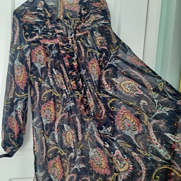 Aratta Dress Maxi Floral Sheer Button Down Blue - Picture 7 of 13